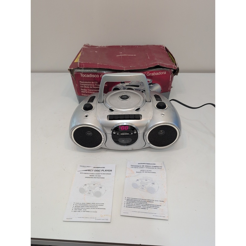 Durabrand Boom Box Radio CD Cassette CD-2036 Fully Tested With Original Box